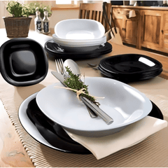 Elegantni 18-dijelni set crno-bijelih tanjira Arcopal za sofisticirane obroke