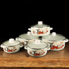 Elegantan 5-dijelni Set Emajliranih Šerpi sa Staklenim Poklopcem