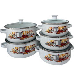 Elegantan 5-dijelni Set Emajliranih Šerpi sa Staklenim Poklopcem