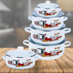 Elegantan 5-dijelni Set Emajliranih Šerpi sa Staklenim Poklopcem