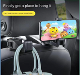 🚗📱 MULTIFUNKCIONALNI DRŽAČ TELEFONA ZA NASLON SJEDIŠTA + SKRIVENI KUKA ZA TORBE