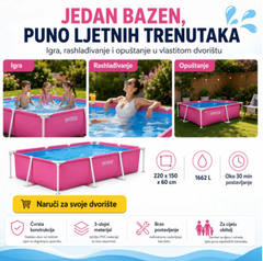 INTEX METAL FRAME BAZEN 220 x 150 x 60 cm (ROZA) 🏊♀️💖💦