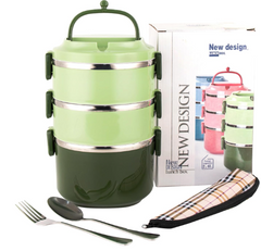 🥗 SANQIAHOME INOX LUNCH BOX – 3 ETAŽE (ZELENI)