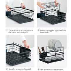 Elegantno Crno Etažno Cjedilo za Suđe