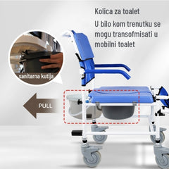3-u-1 Stolica za tuš, toalet i transport – aluminijumska, sklopiva i udobna