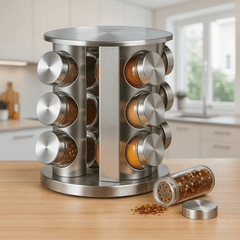 Elegantni Rotirajući Stalak za Začine s 12 Praktičnih Posudica