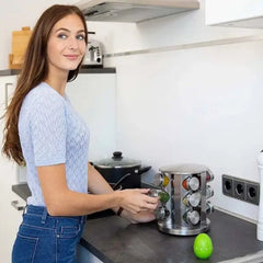 Elegantni Rotirajući Stalak za Začine s 12 Praktičnih Posudica