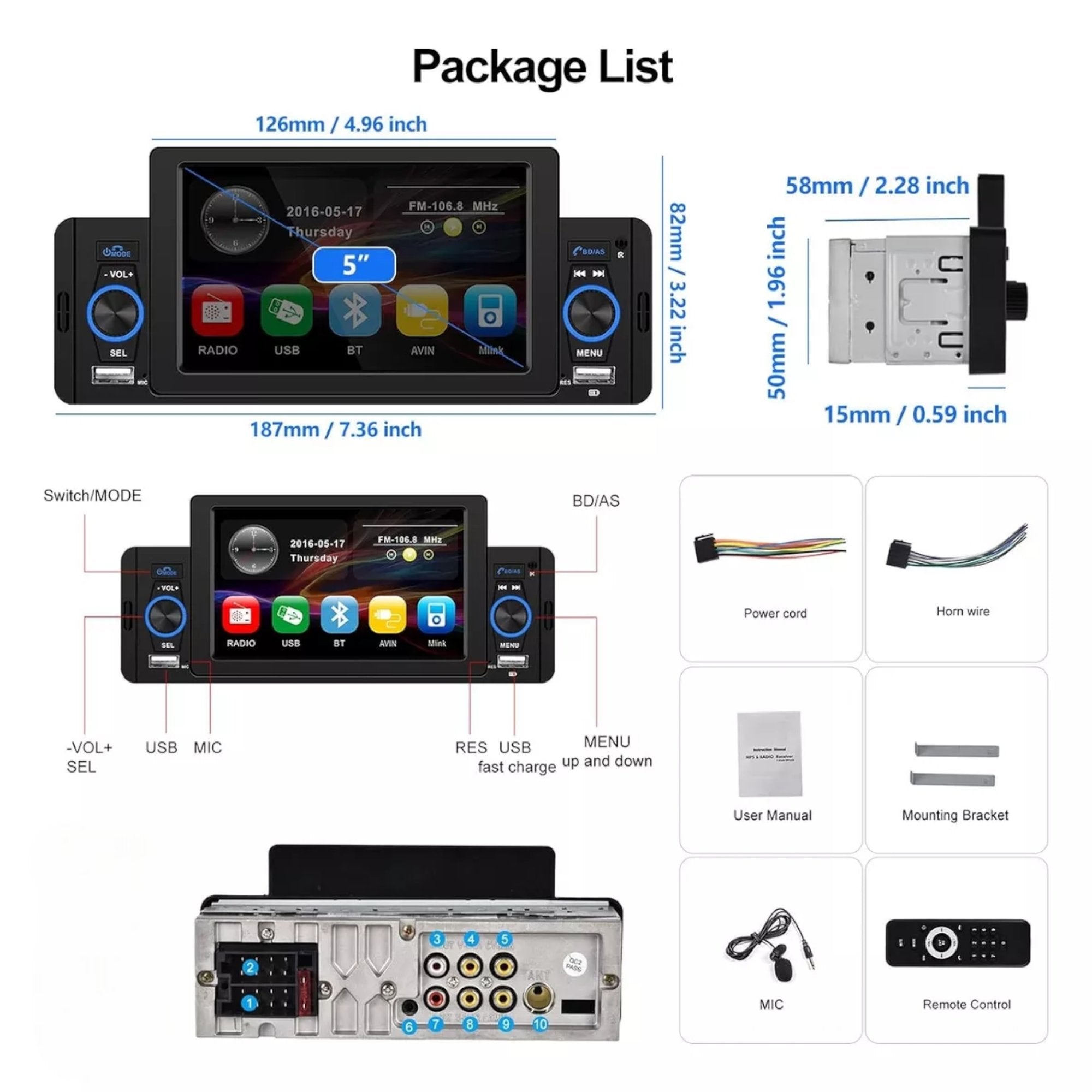 Innovative 1 Din MP5 Car Multimedia System