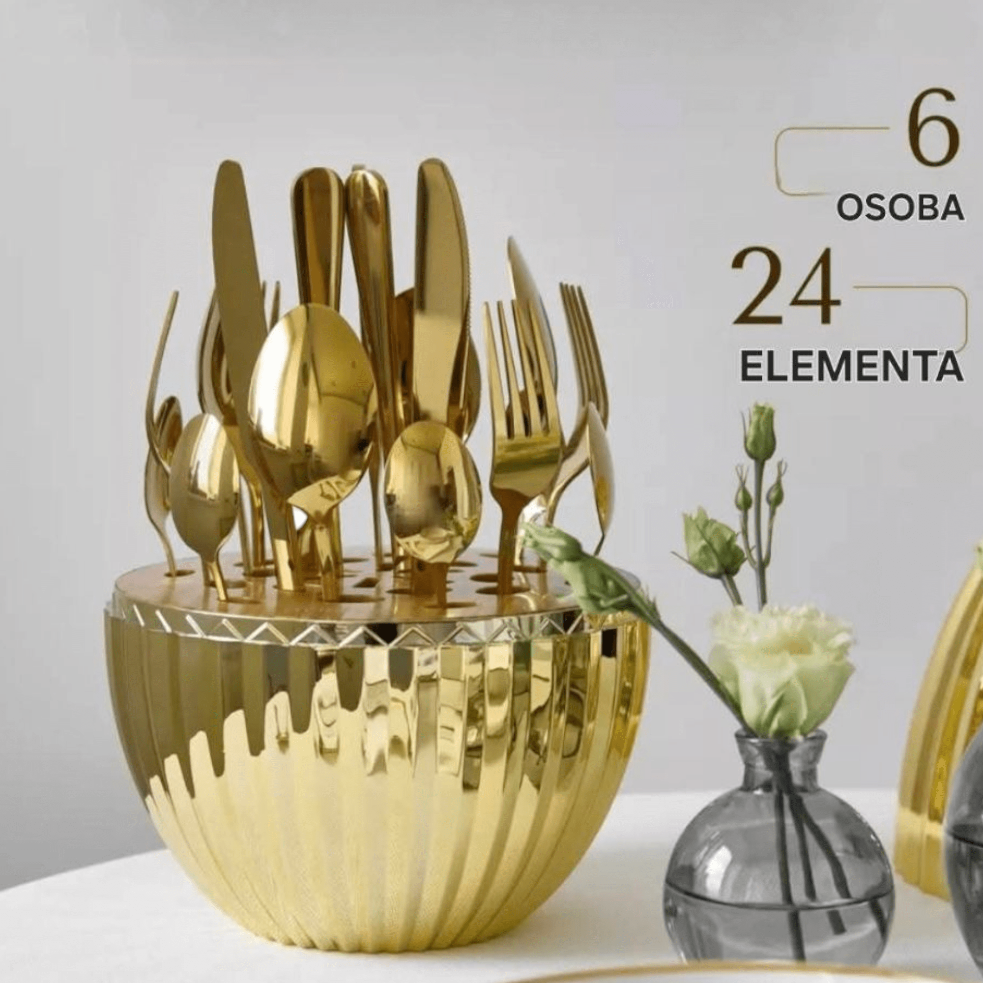 Elegantan 24-dijelni set escajga "Stripped Gold Mood Egg" za sofisticirano posluživanje