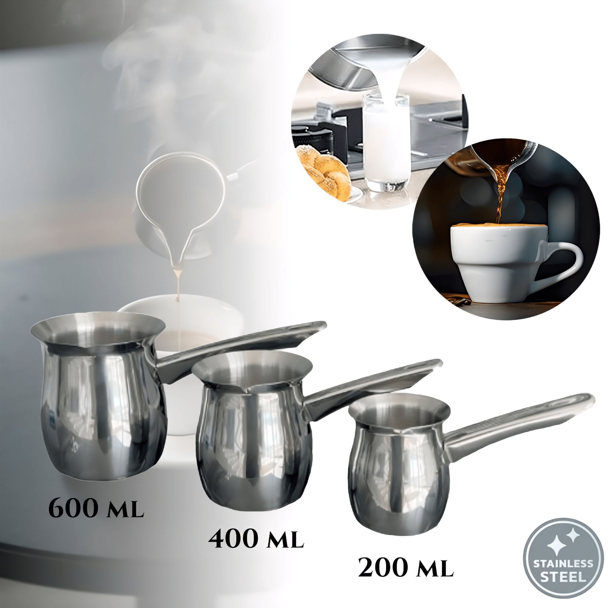 Elegantni 3-dijelni set INOX džezvi