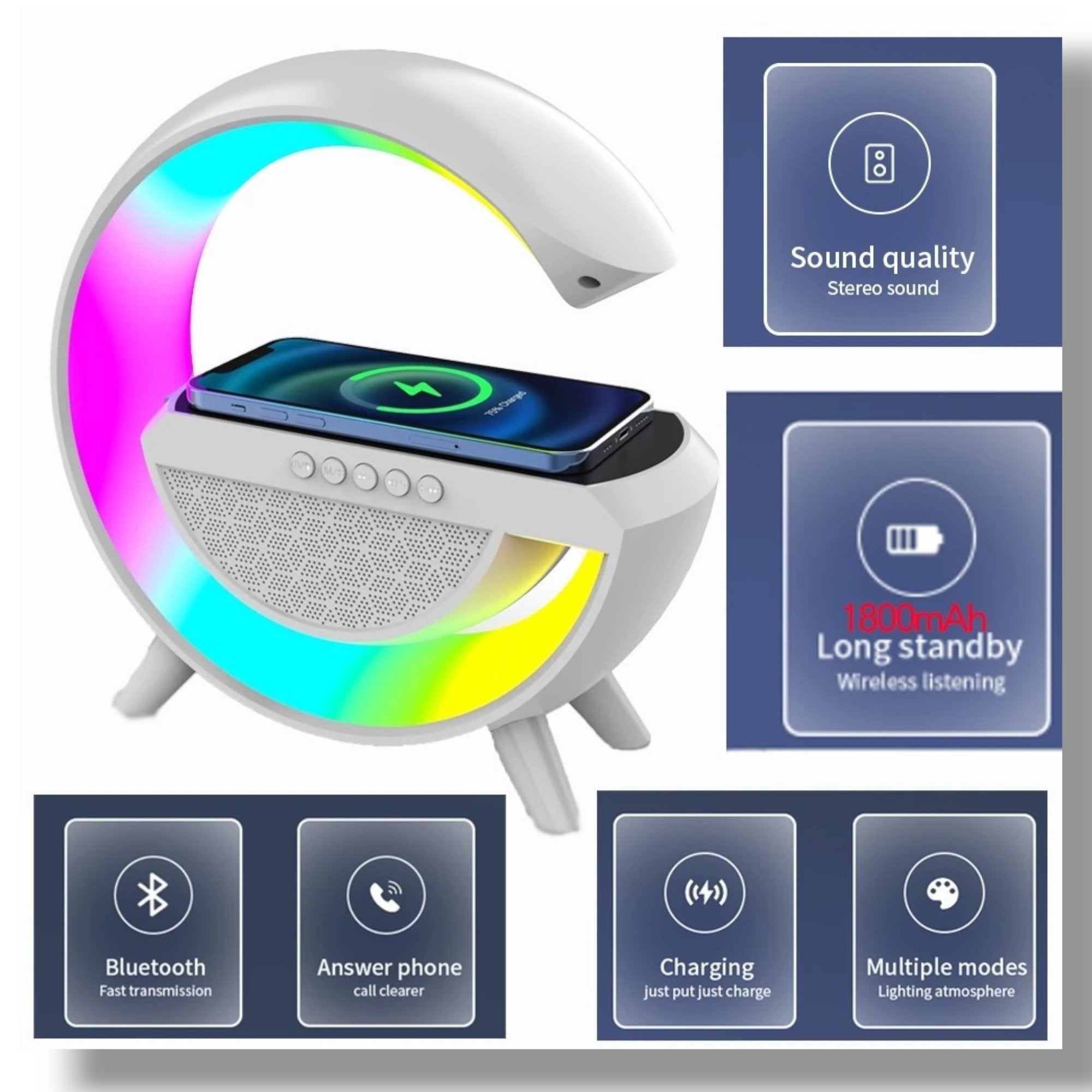 Višenamenski 3u1 RGB Bežični Punjač, Zvučnik i Lampa za Moderne Prostore