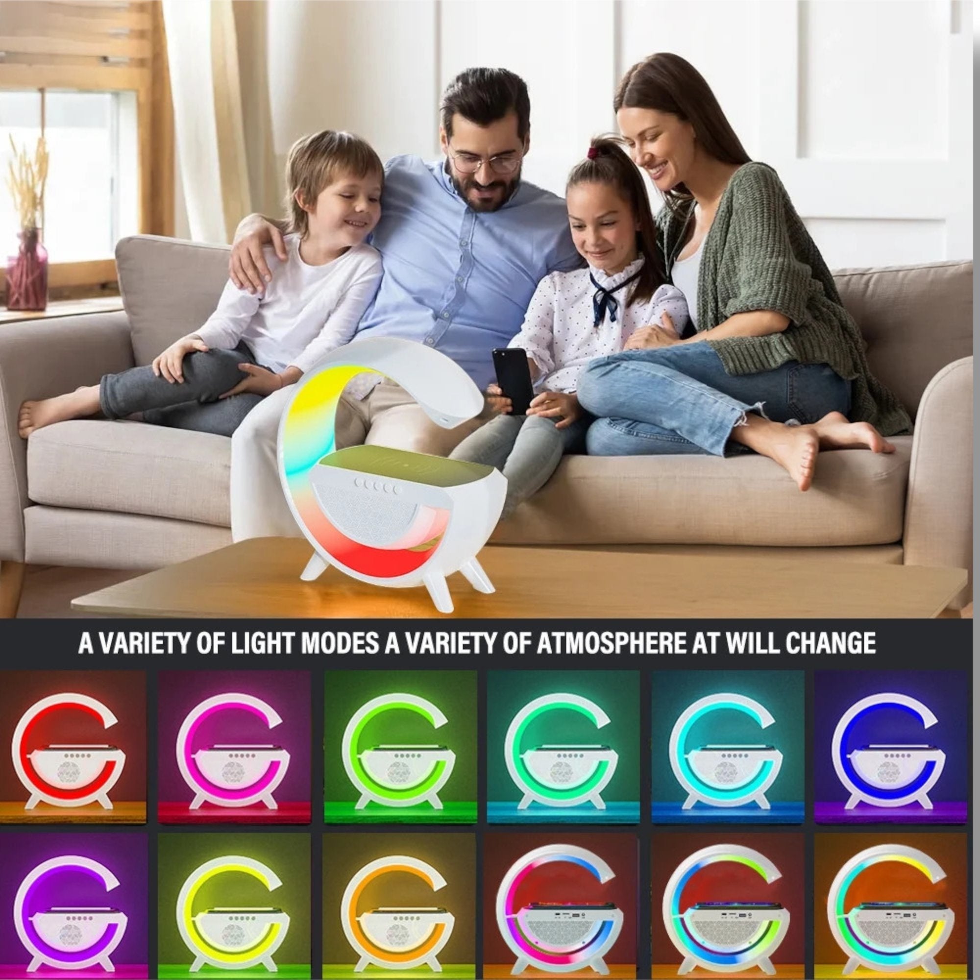 Višenamenski 3u1 RGB Bežični Punjač, Zvučnik i Lampa za Moderne Prostore