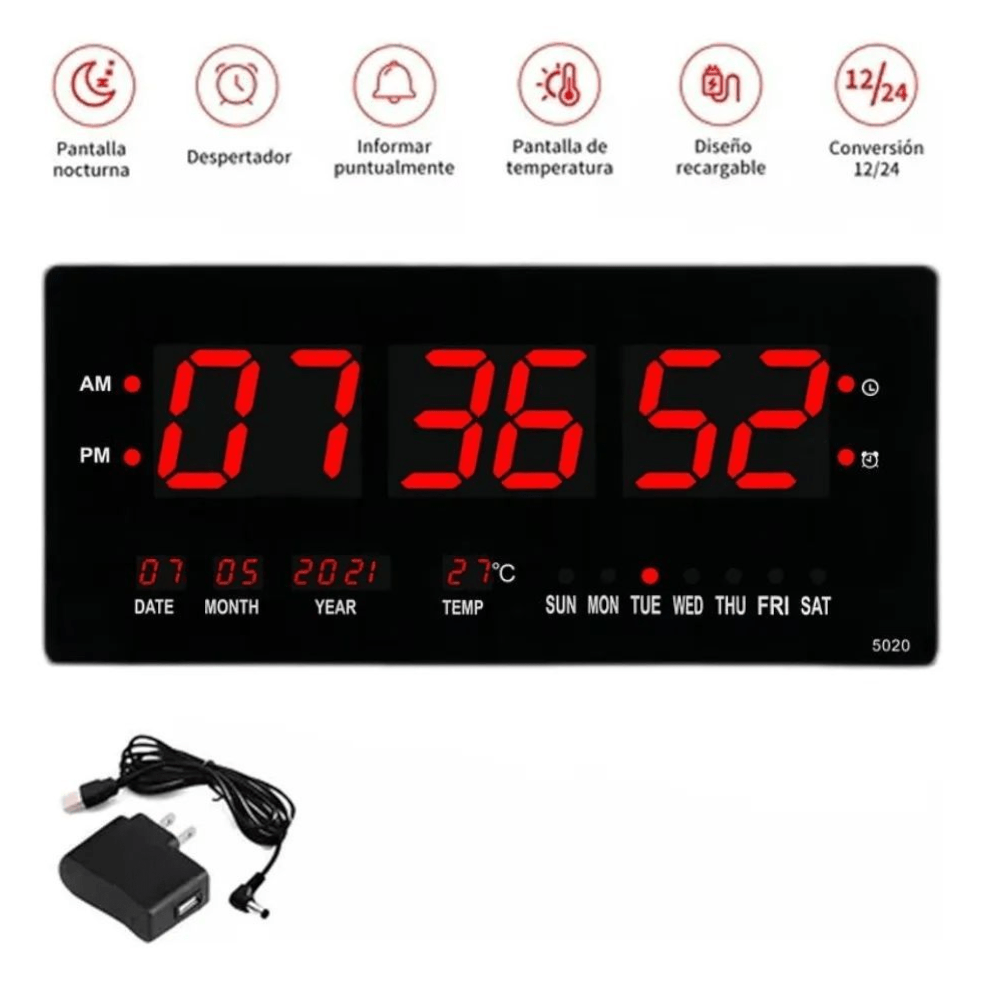 Elegantni 5-u-1 LED digitalni zidni sat "JH-4622