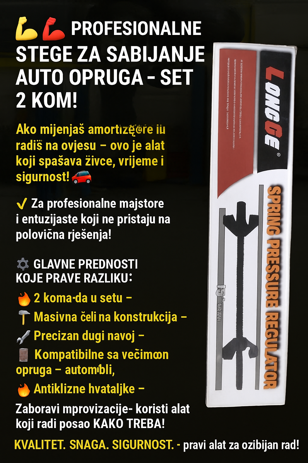 PROFESIONALNE STEGE ZA SABIJANJE AUTO OPRUGA – SET 2 KOM! 💪🔥 🚗 NE RIZIKUJ! RADI SIGURNO – RADI PROFESIONALNO!