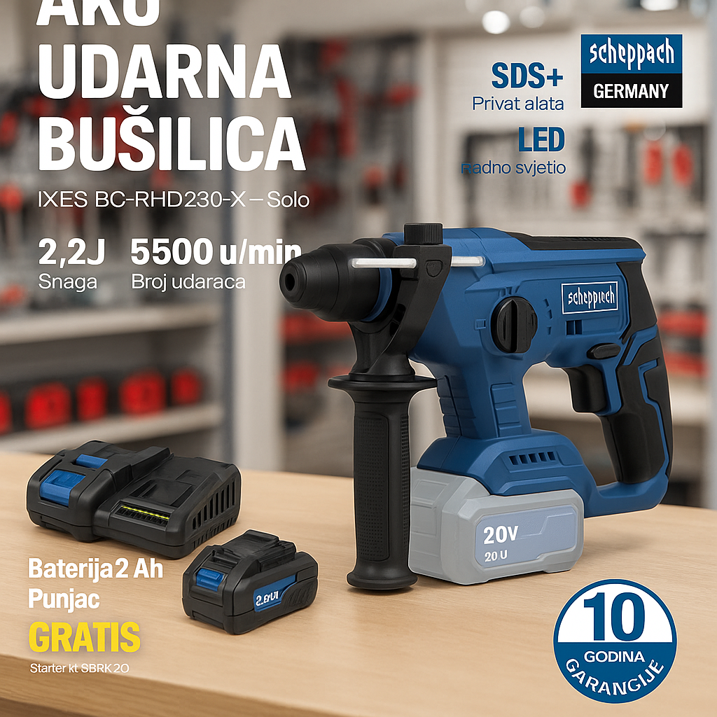 SCHEPPACH Aku Čekić Bušilica SDS+ (Brushless) – Baterija + Punjač Uključeni