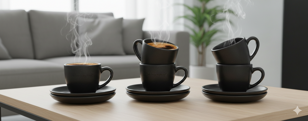 ☕ ELEGANTNI SET ŠOLJICA ZA ČAJ I KAFU 12/1 – CRNA BOJA