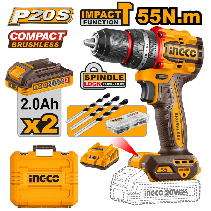 🔥 INGCO 20V AKU UDARNA BUŠILICA – BRUSHLESS | 55 Nm
