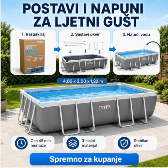 INTEX BAZEN 400 x 200 x 122 cm 🏊♂️🔥 + METALNE LJESTVE + FILTER PUMPA