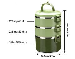 🥗 SANQIAHOME INOX LUNCH BOX – 3 ETAŽE (ZELENI)