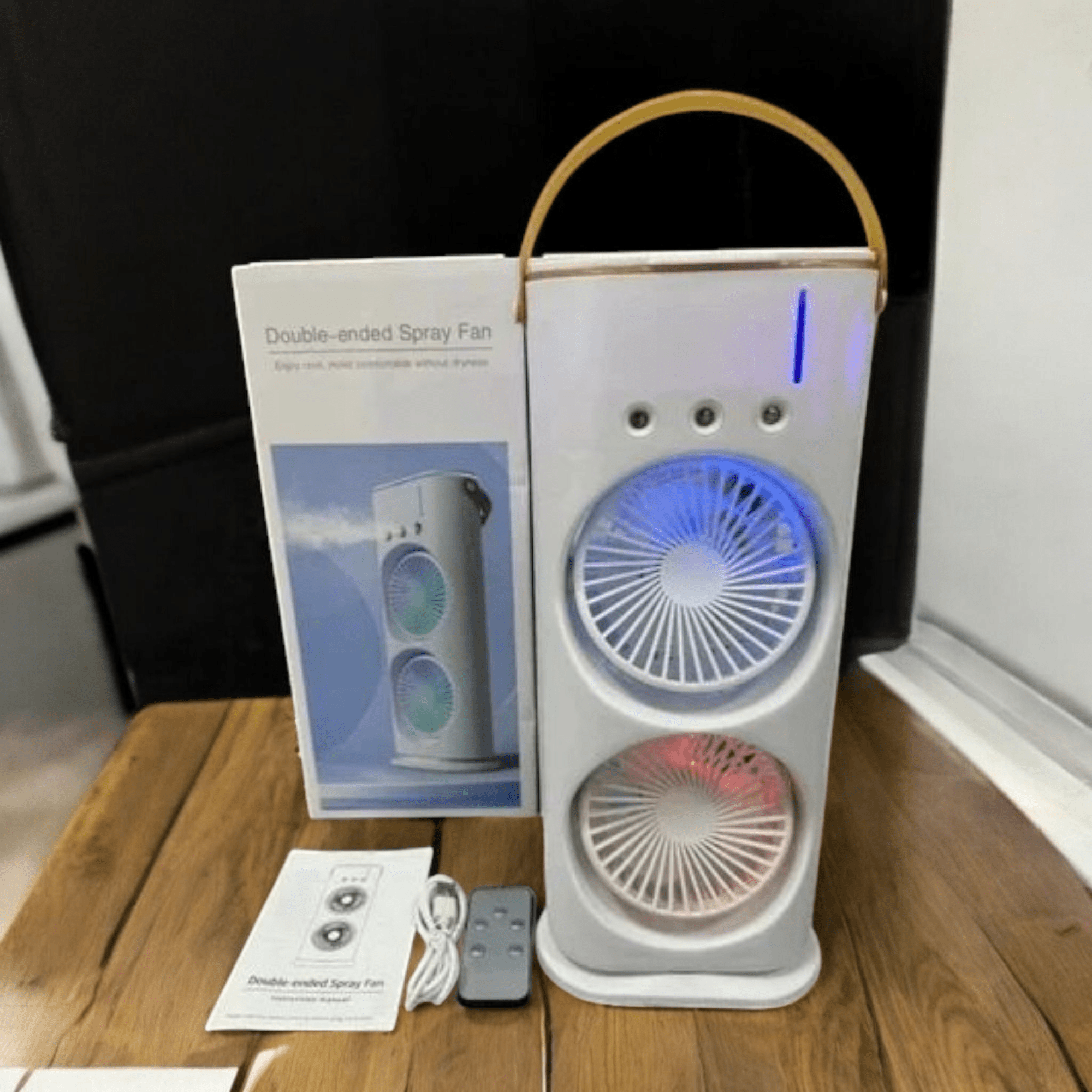 Dvostruki LED ventilator s funkcijom ovlaživanja za optimalnu svježinu!