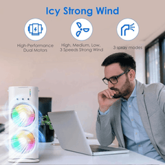 Dvostruki LED ventilator s funkcijom ovlaživanja za optimalnu svježinu!