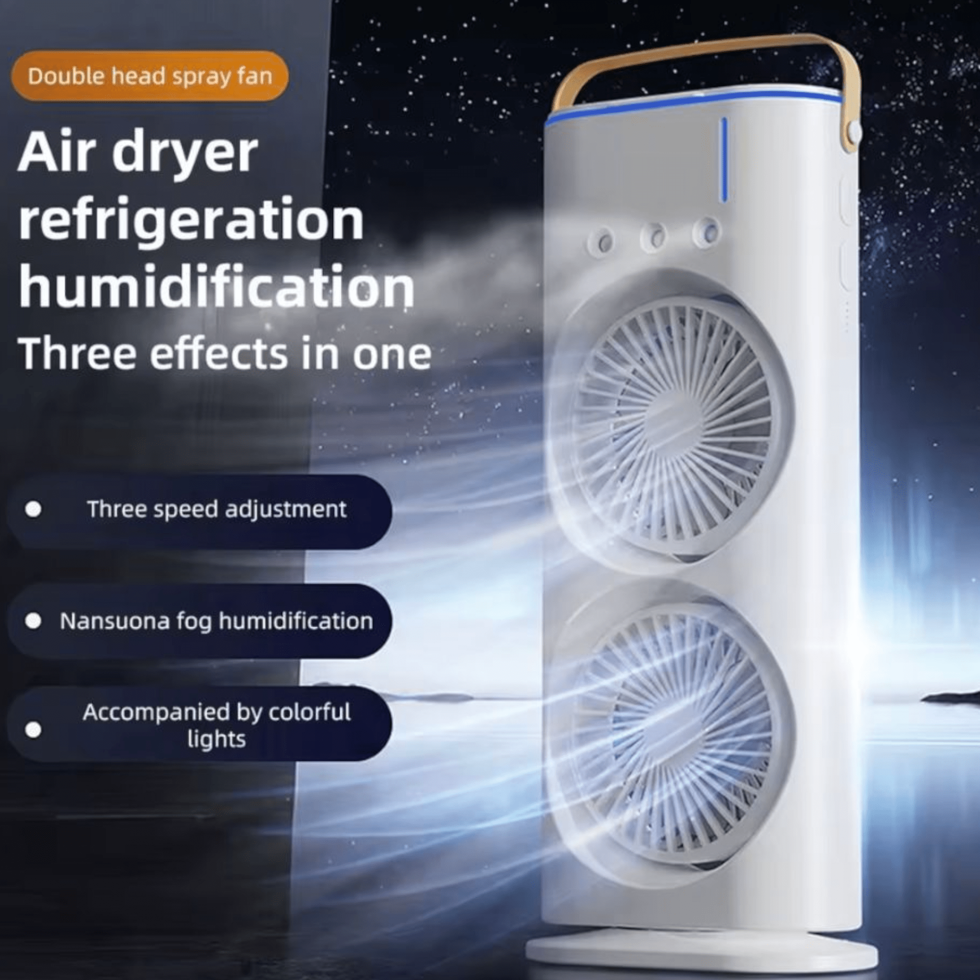 Dvostruki LED ventilator s funkcijom ovlaživanja za optimalnu svježinu!