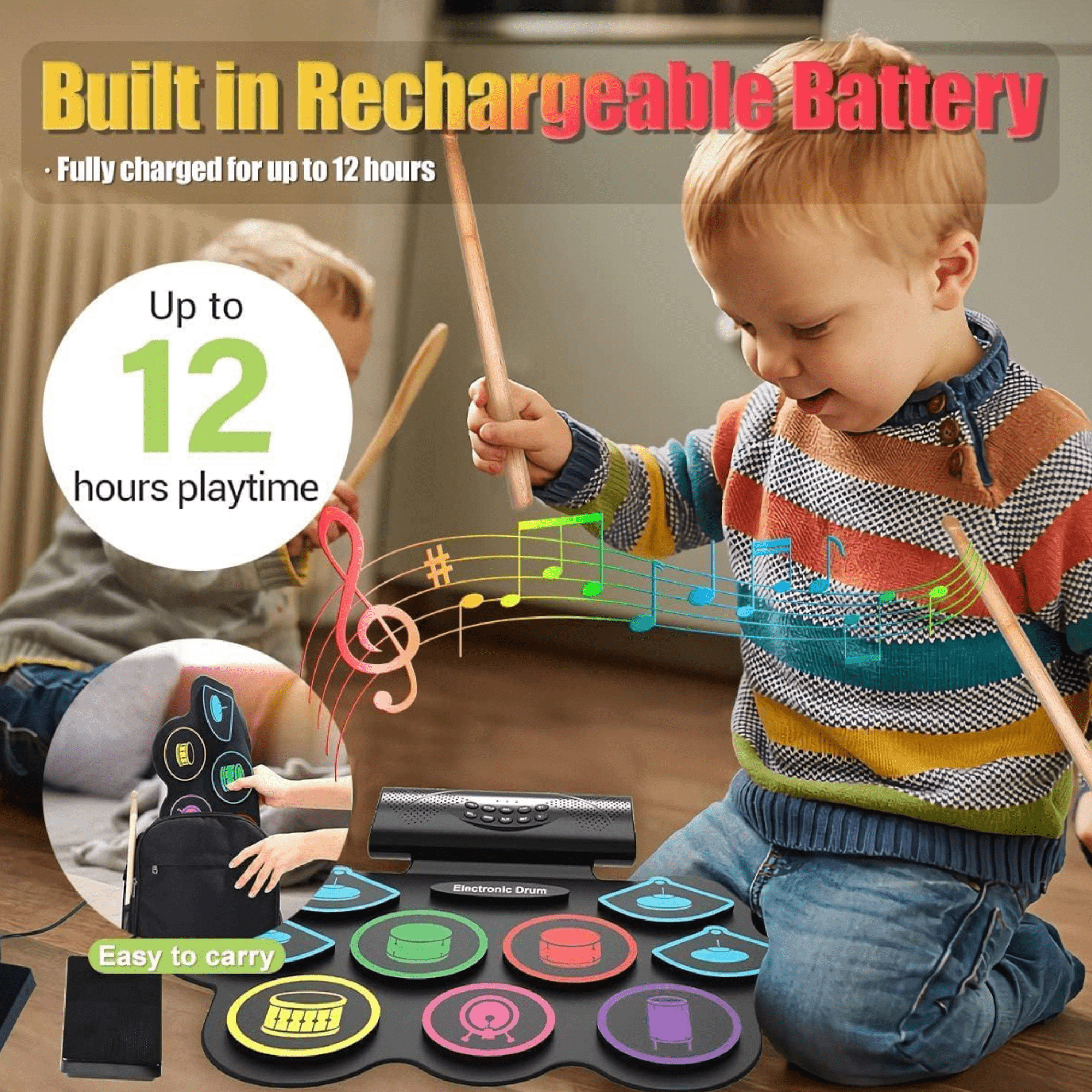 Električni Sklopivi Set Bubnjeva sa Bluetooth i 1000 mAh Baterijom – Zabava na Dodir!
