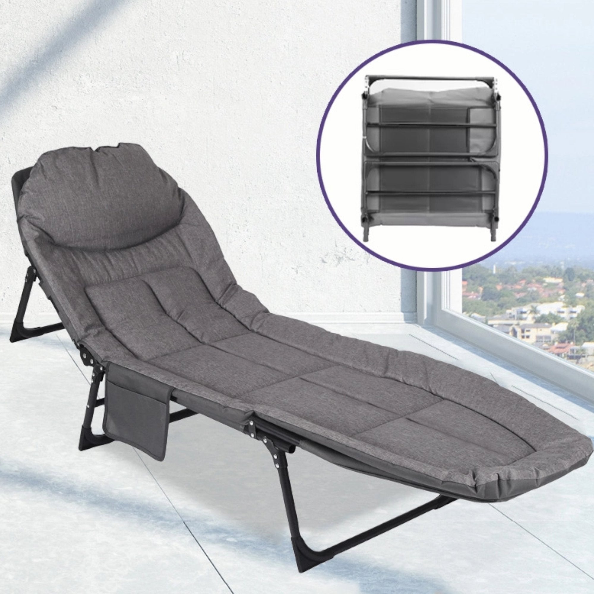 Stylish Grey Folding Lounge Chair