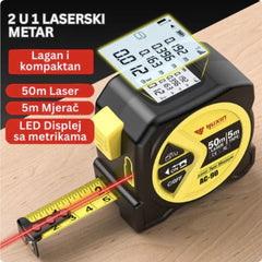 Digitalni laserski metar + obični metar 2u1 – preciznost u tvojoj ruci!