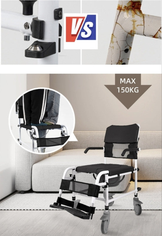 3-u-1 Stolica za tuš, toalet i transport – aluminijumska, sklopiva i udobna