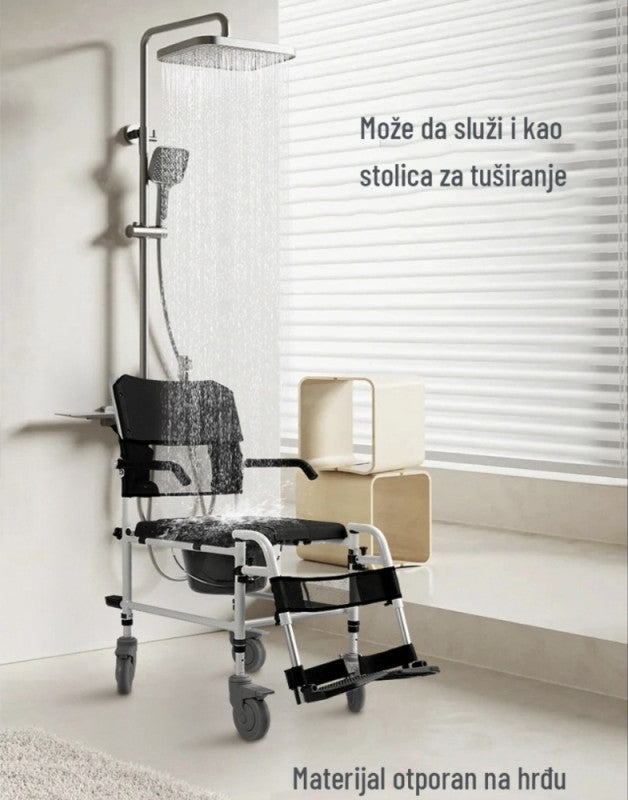 3-u-1 Stolica za tuš, toalet i transport – aluminijumska, sklopiva i udobna