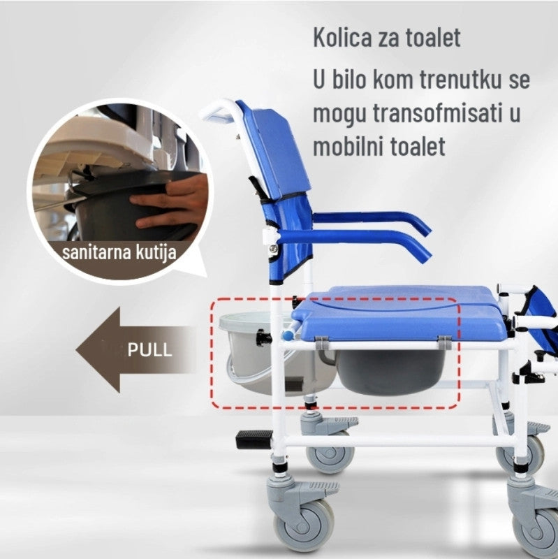 3-u-1 Stolica za tuš, toalet i transport – aluminijumska, sklopiva i udobna