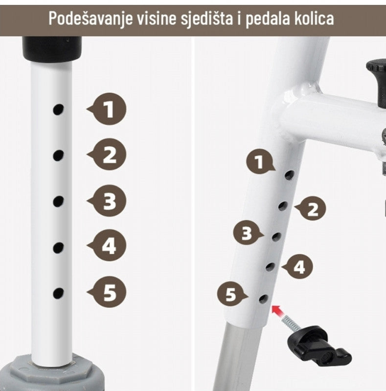 3-u-1 Stolica za tuš, toalet i transport – aluminijumska, sklopiva i udobna