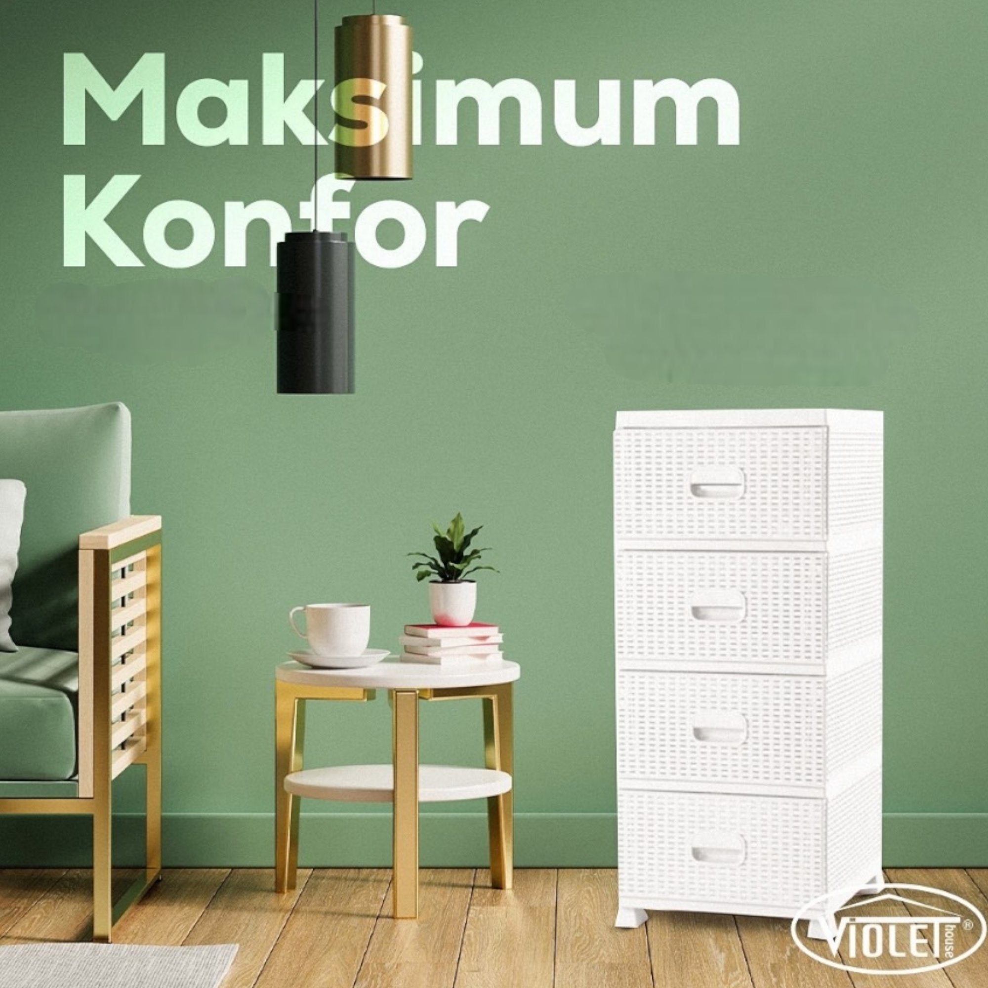 Elegantní ratanová komoda se 4 prostornými zásuvkami