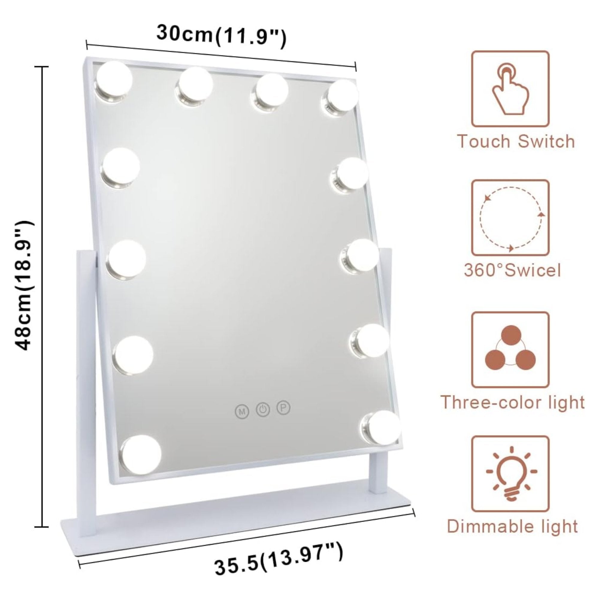Elegantno LED ogledalo s 12 svjetlosnim sijalicama za savršeni izgled