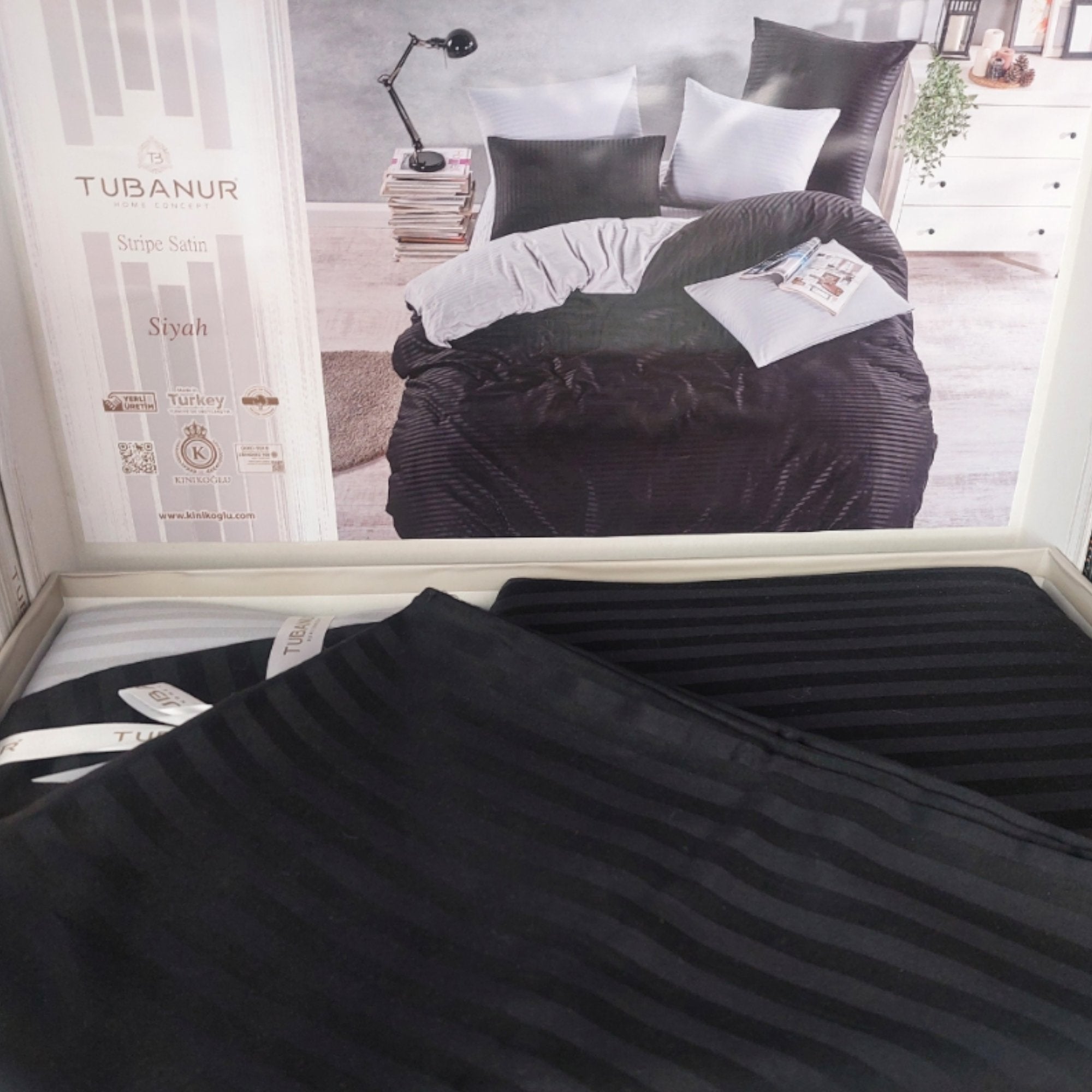 Elegante Posteljine Saten Set "Tubanur" u Klasičnoj Crnoj