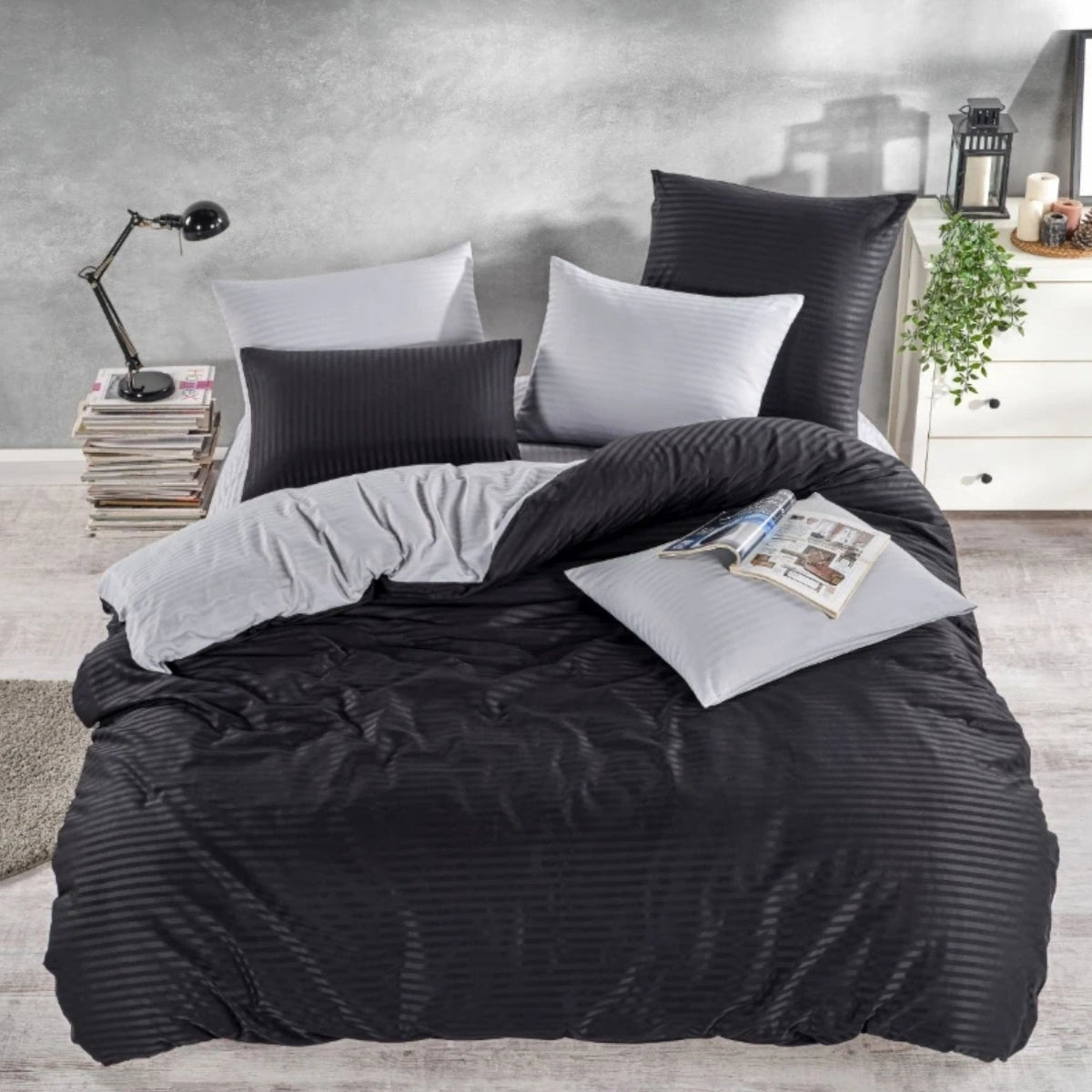 Elegante Posteljine Saten Set "Tubanur" u Klasičnoj Crnoj